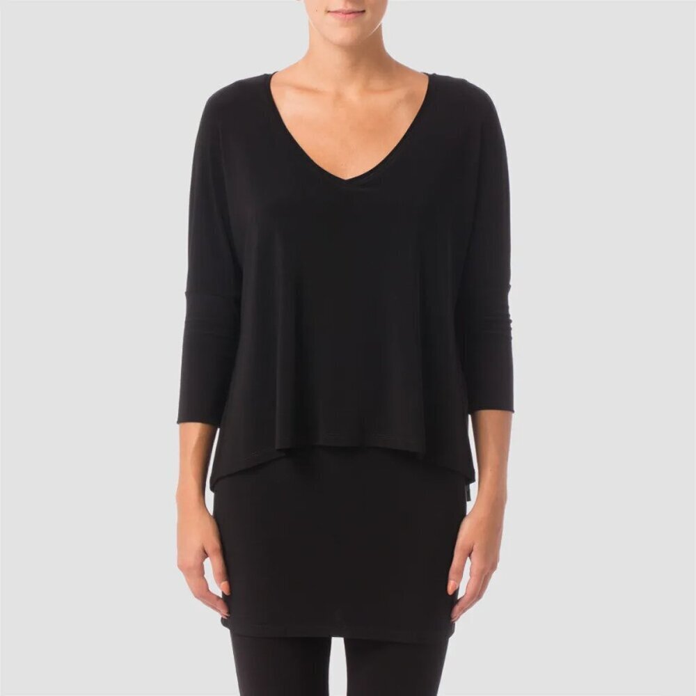 Joseph Ribkoff Size 6 Women Black Dolman Sleeve Layered Tunic Stretch Top 171056